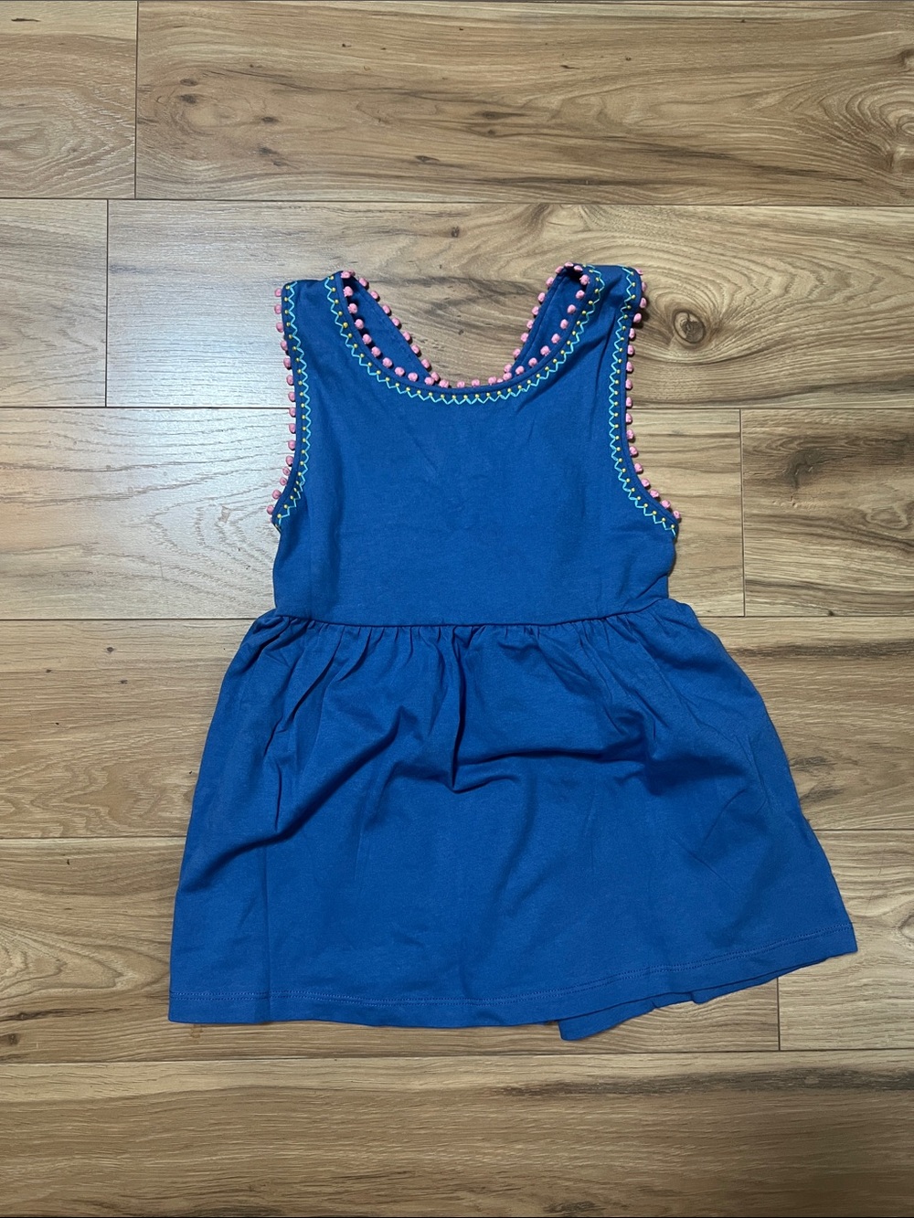 Mini Boden Royal Blue Sleeveless Top with Pink Pom Trim